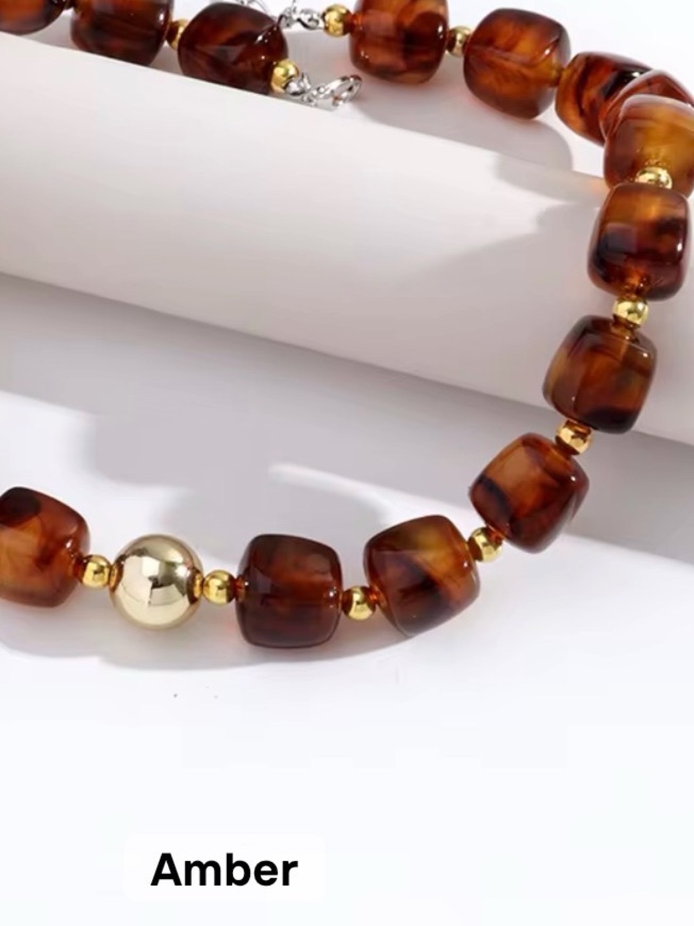Amber Beaded Necklace with Gold Accents - Picture 2 of 5